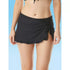 Black ruffled swim skirt with side ruching for women&