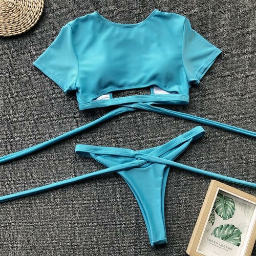 Sexy Swimwear Women Neon Bikini 2019 Mujer Knot Crop Top Bikini Set 2