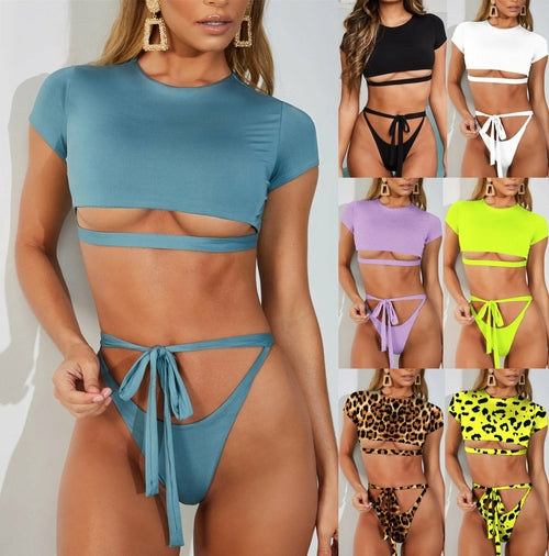 Sexy Swimwear Women Neon Bikini 2019 Mujer Knot Crop Top Bikini Set 2